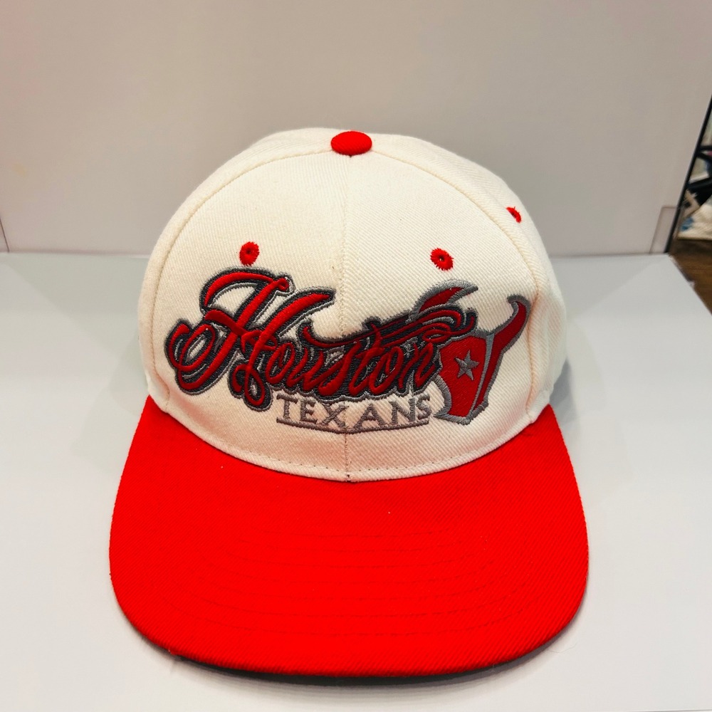 Black & White Houston Texans Hat Mens OSFM White Red Script Snapback NFL Cap
